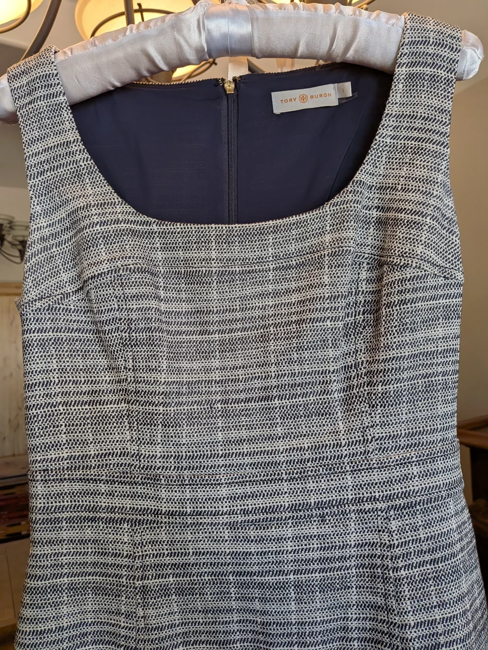Tory Burch Navy and Gray Tweed Midi Sheath Dress Size 2